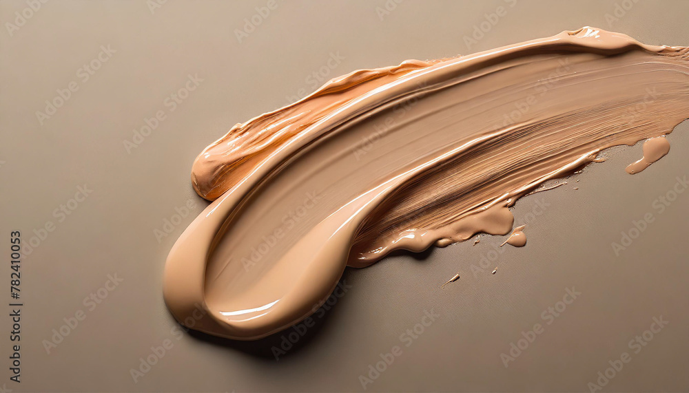 Liquid foundation smear on beige backdrop. Makeup swatch texture isolated. Beauty product concept Liquid foundation smear on beige backdrop. Makeup swatch texture isolated. Beauty product concept