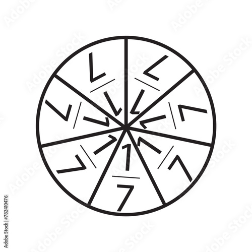 Tableau sur toile Fraction one-seventh in a circle sign