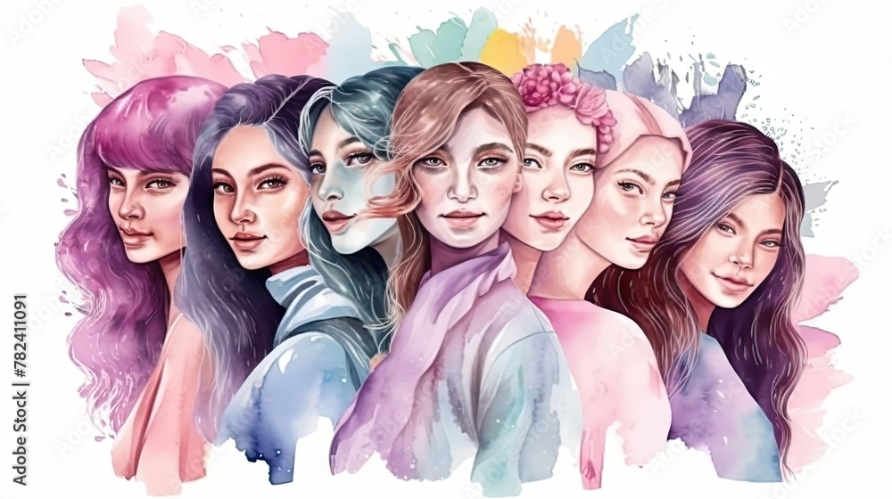 Joyful Women Celebrating International Women's Day in Watercolor Style Generative AI