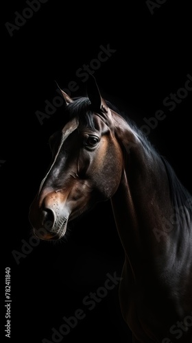 Minimalist Horse Portrait on Dark Background Generative AI