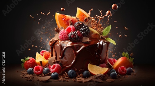 Indulgent Chocolate Dessert with Vibrant Fruit Generative AI