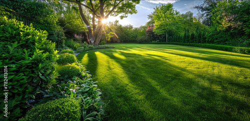 Beautiful green lawn with l...