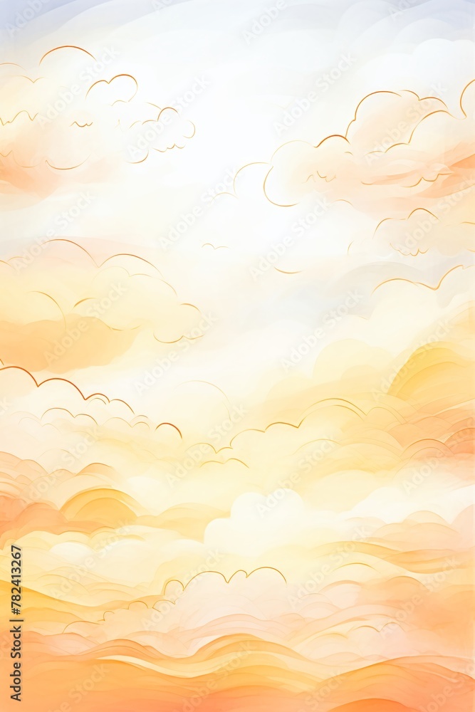 Cloud Drama, Dramatic clouds at sunset, orange & grey dance, cartoon drawing, water color style.