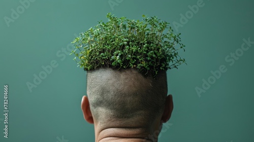 a man with a sprout on his head photo