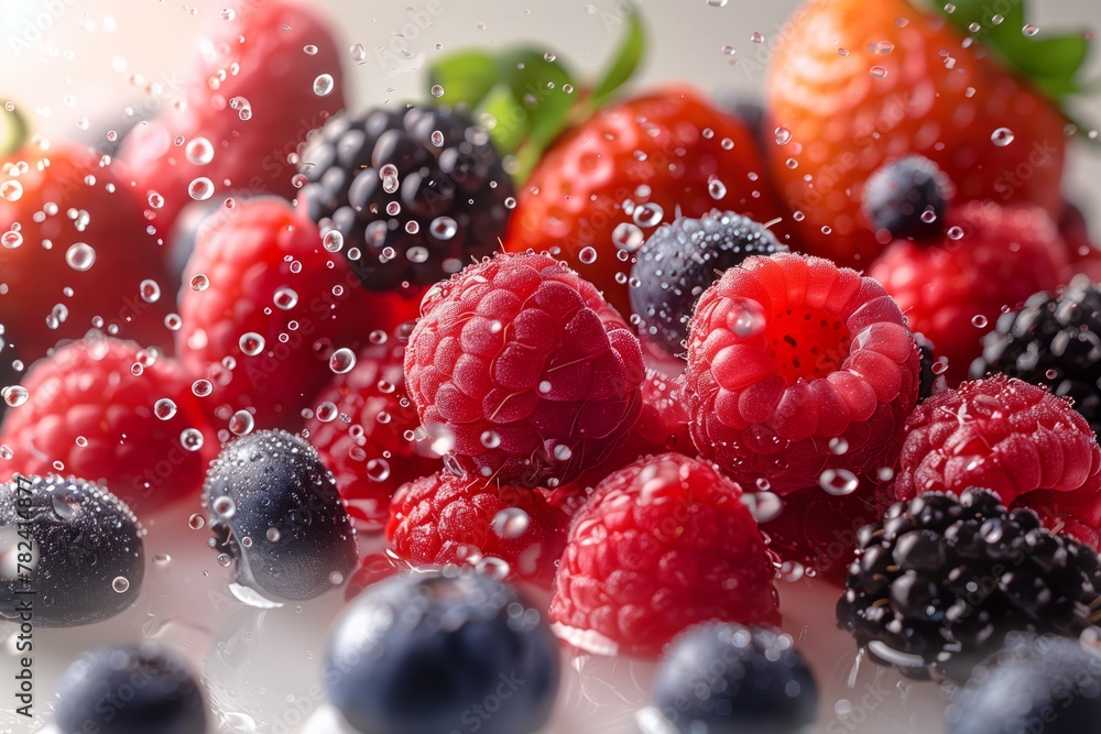 Boysenberry and other fruit splashing in water, perfect for recipes Boysenberry and other fruit splashing in water, perfect for recipes