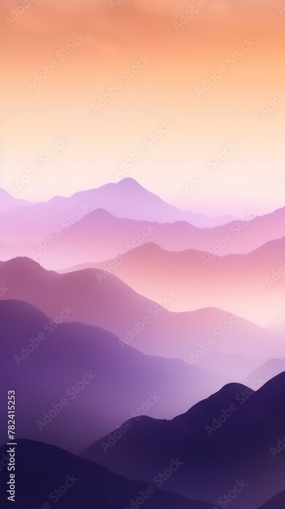 Majestic Mountain Landscape in Golden and Purple Minimalist Tones Generative AI