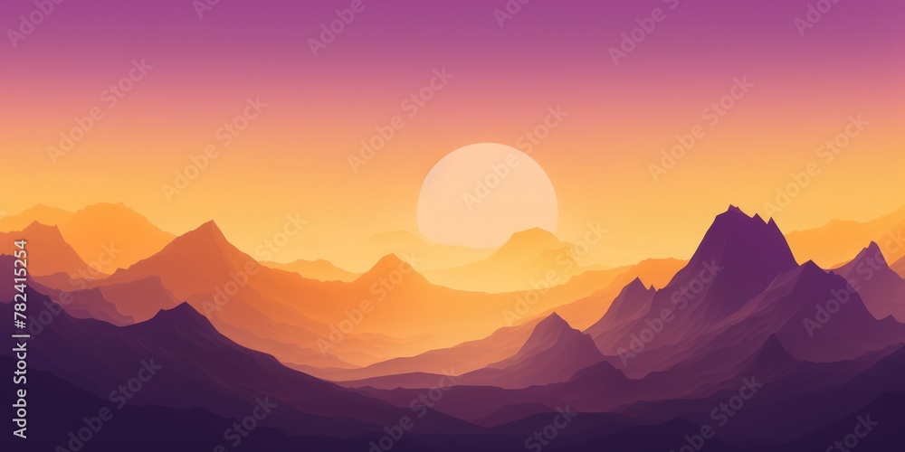 Serene Mountain Landscape in Golden and Purple Minimalist Tones Generative AI
