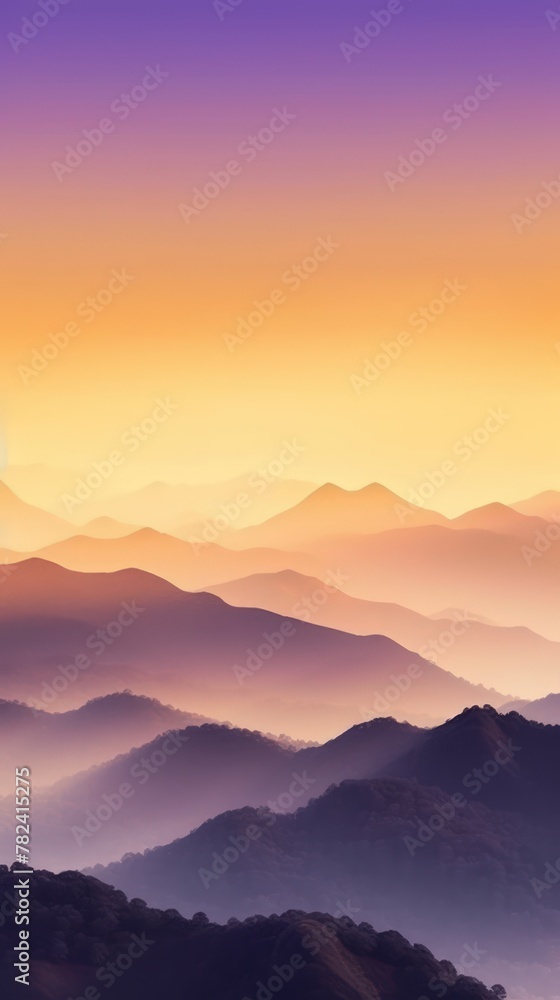 Minimalist Mountain Landscape in Golden Yellow and Deep Purple Generative AI