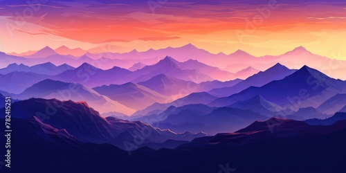 Fiery Orange and Deep Violet Minimalist Mountain Landscape Wallpaper Generative AI © AlexandraRooss