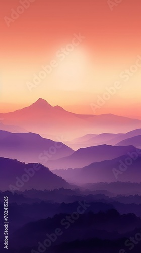 Serene Minimalist Mountain Landscape in Golden and Purple Hues Generative AI