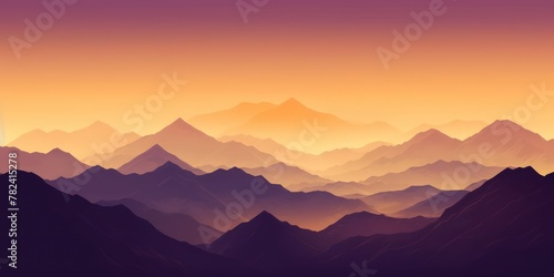 Serene Mountain Landscape in Minimalist Golden and Purple Generative AI