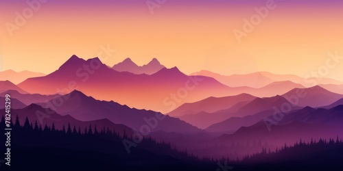 Serene Mountain Landscape in Golden and Purple Minimalist Style Generative AI © AlexandraRooss