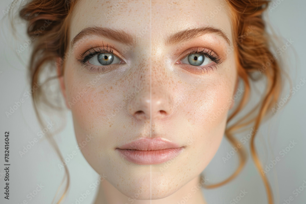 The two images show a woman with different makeup styles The two images show a woman with different makeup styles