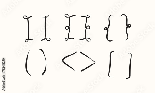 Hand Drawn Curly Square Braces Brackets Vector Illustration Design 