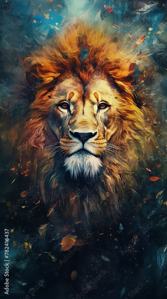 Vibrant Watercolor Lion on Dark Background Generative AI