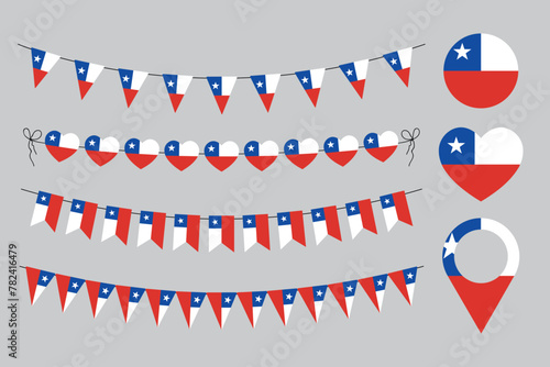 love Chile decorative symbols, set of vector design elements, chilean flag