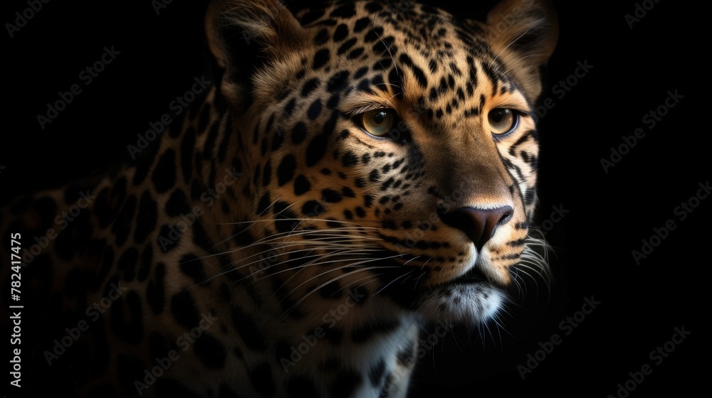 Powerful Leopard Portrait on Dark Background Generative AI Powerful Leopard Portrait on Dark Background Generative AI
