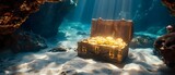 Sunken Treasure: Golden Glow Under the Sea. Concept Underwater Photography, Sunken Ship, Hidden Gems, Marine Life, Mysterious Depths