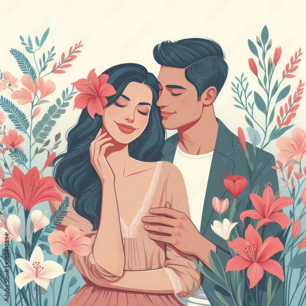 Couple in love surrounded by flowers. Couple in love surrounded by flowers.