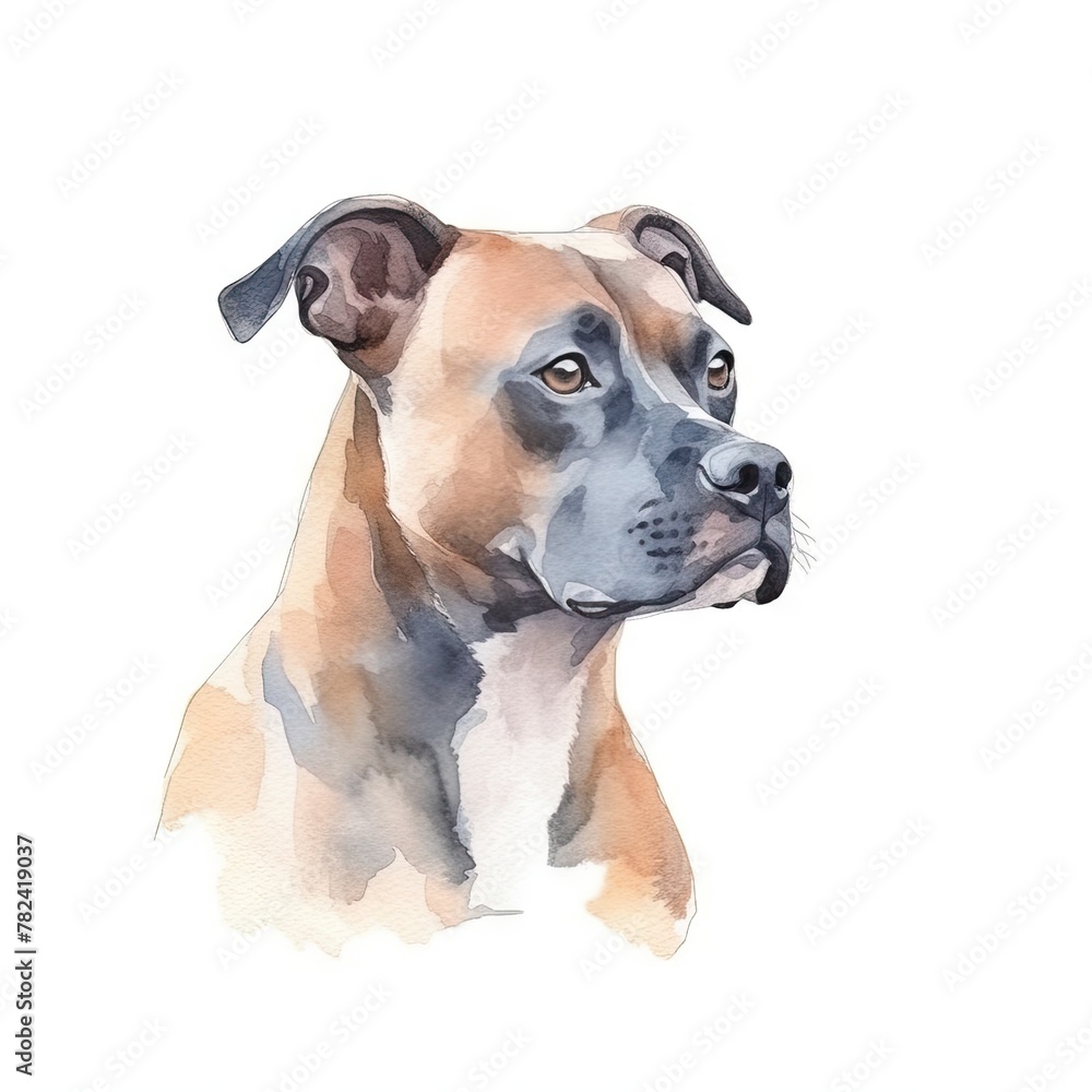 Serene Staffordshire Bull Terrier Watercolor Painting Generative AI