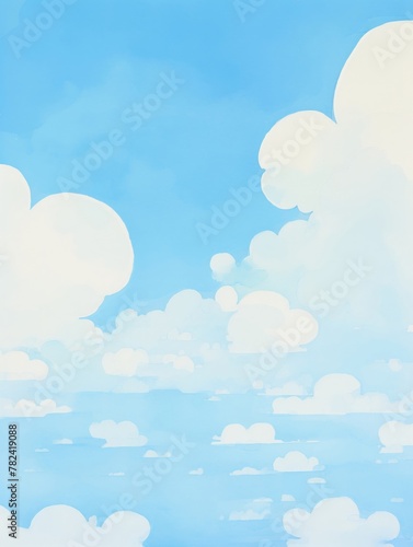 Azure drift, cloud fluff, skys canvas , water color, cartoon, animation 3D, vibrant