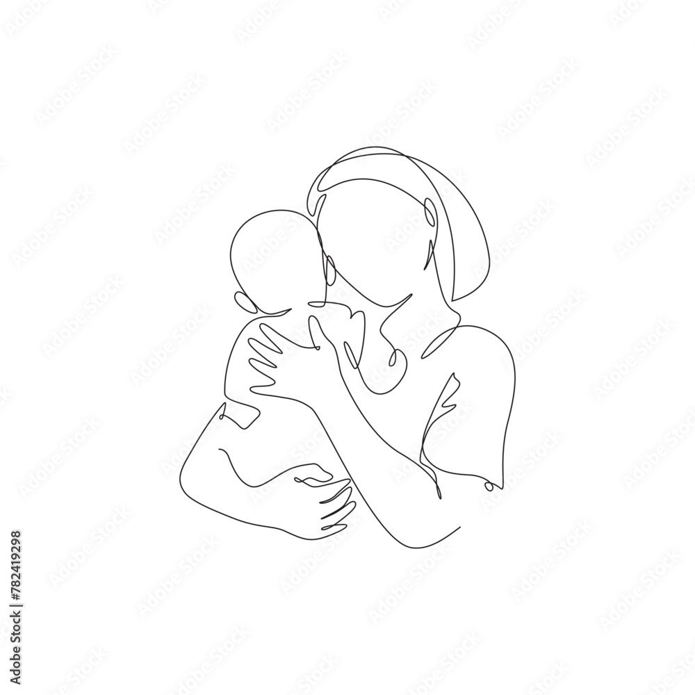 mom and kids continuos line design. parents continuos line hand illustration. vector lineart.