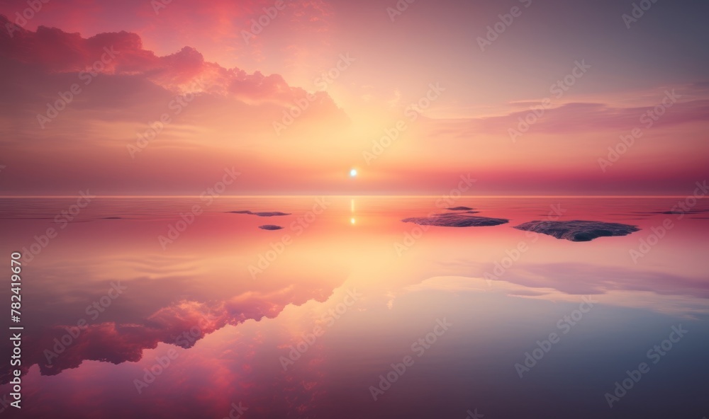 Serene Coastal Landscape with Vibrant Sunrise Hues Generative AI Serene Coastal Landscape with Vibrant Sunrise Hues Generative AI