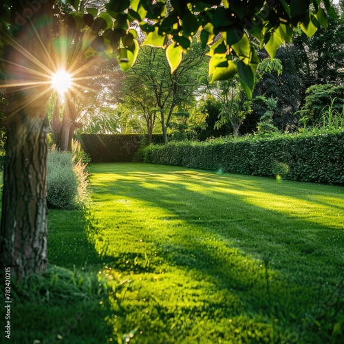 Beautiful green lawn with l...