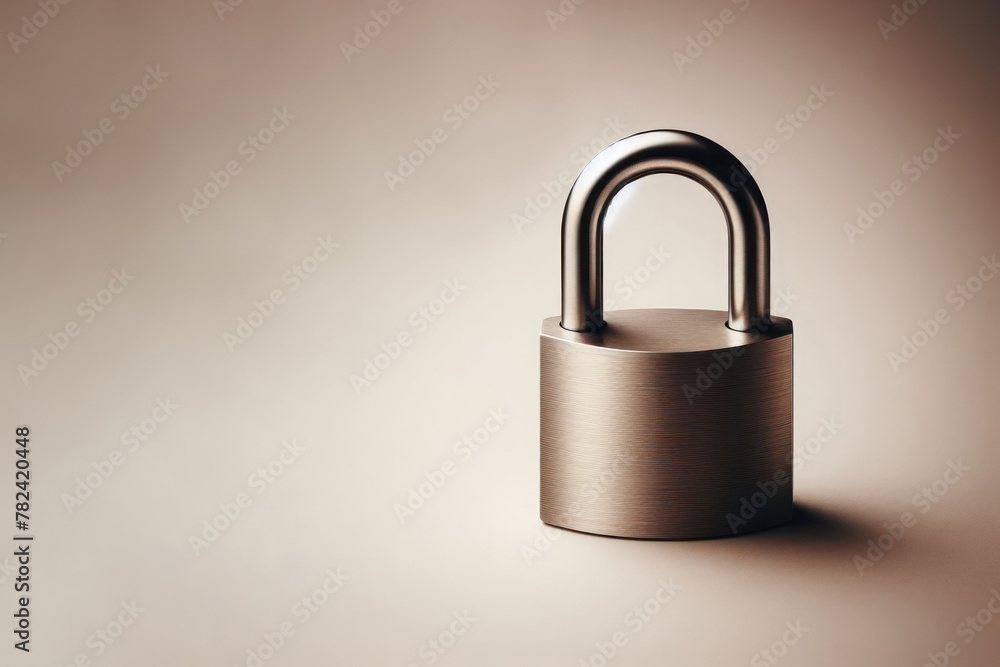 Metal padlock on a clean background. Space for text. Metal padlock on a clean background. Space for text.