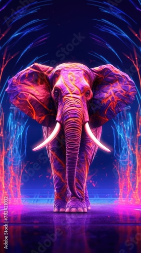 Mesmerizing Neon Elephant in Dynamic Composition Generative AI