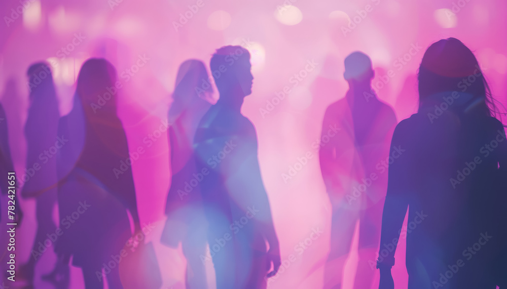 abstract colorful silhouette of crowd in motion on vivid background,  belonging concept 