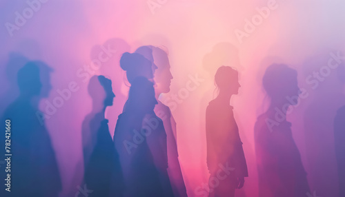 ethereal silhouettes of people with soft backlighting and pastel hues,  belonging concept  photo