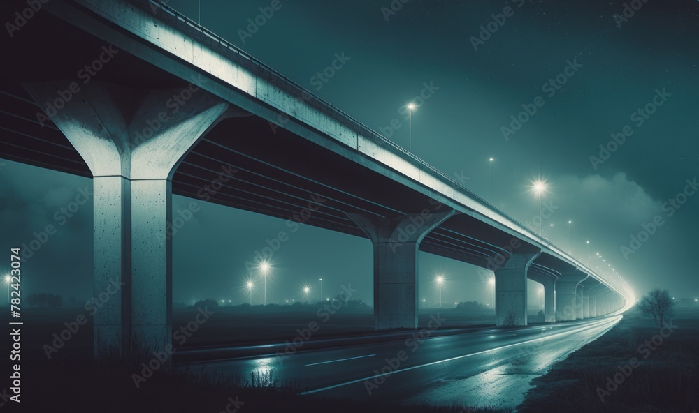 Ethereal Overpass Dreamscape at Night Generative AI