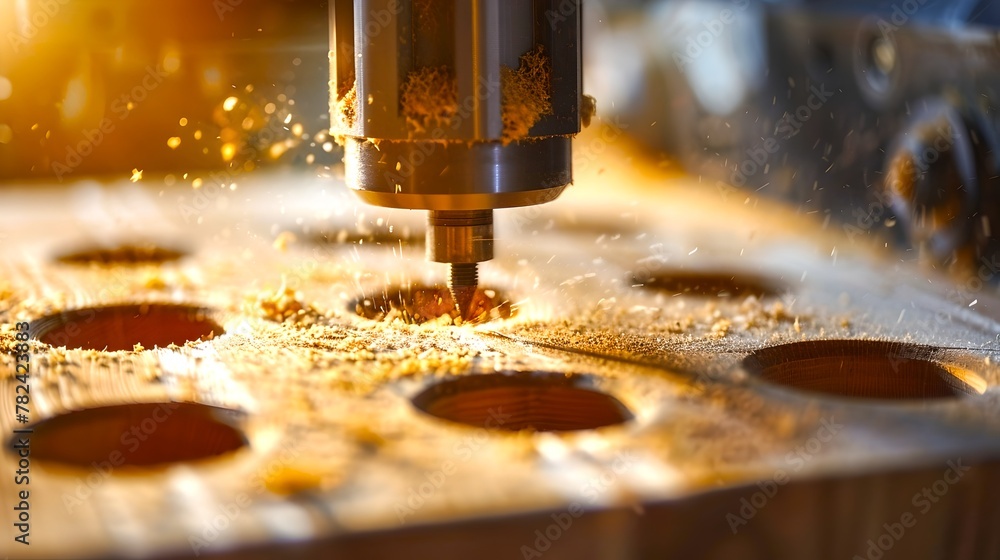 Precision CNC Machining Process, Drilling Metal with Coolant. Industrial Manufacturing Theme, High-Tech Machinery. Work in Progress Concept. AI Precision CNC Machining Process, Drilling Metal with Coolant. Industrial Manufacturing Theme, High-Tech Machinery. Work in Progress Concept. AI