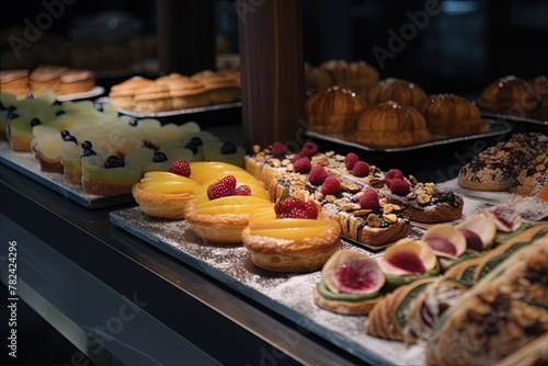 Delightful Pastries with Fruit and Nuts on Buffet Table Generative AI