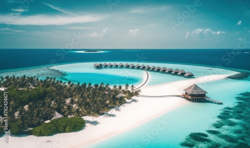 Luxurious Tropical Resort with Overwater Villas and Idyllic Beach Generative AI