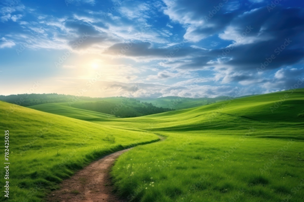 Peaceful Morning Stroll Through Lush Countryside Landscape Generative AI