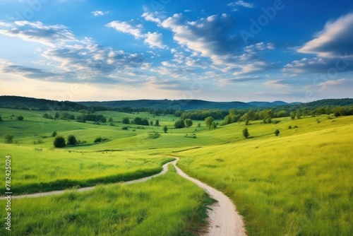 Serene Winding Path Through Verdant Countryside Landscape Generative AI © AlexandraRooss