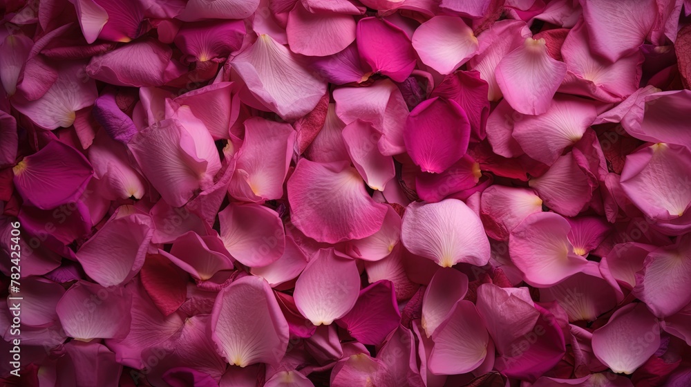 Romantic Pink Rose Petals on Soft Lavender Background Generative AI