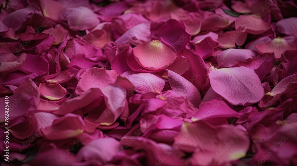 Romantic Pink Rose Petals on Purple Floral Background Generative AI