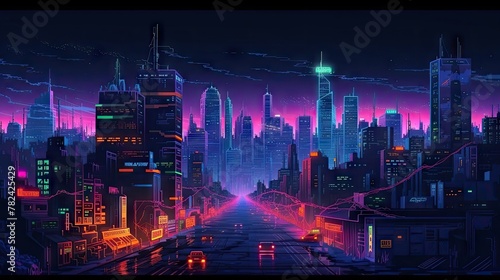 Neon-Drenched Cyberpunk Cityscape at Night Generative AI