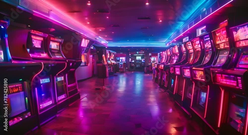 Arcade center with arcade machines. photo