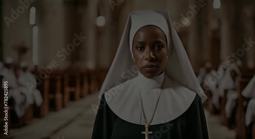 Black monk woman in the church. photo