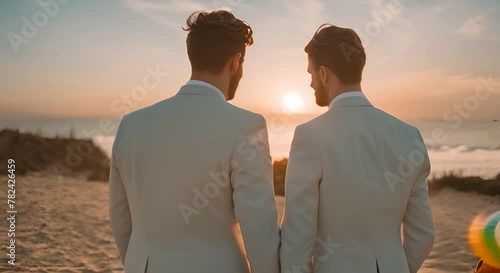 Gay male couple at a wedding. photo