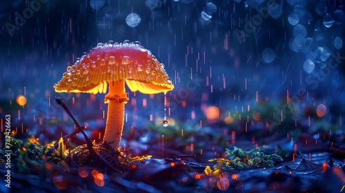 Step into a world of natural beauty and intrigue, where a luminous backlit glowing forest mushroom is revealed in exquisite detail through macrophotography.