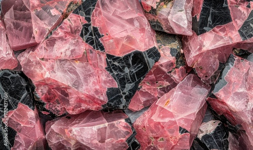 natural texture of raw rhodonite semi-gemstones photo