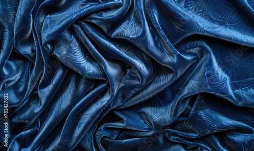 closeup view of background draped with sumptuous velvet fabric in luxurious navy blue, abstract background