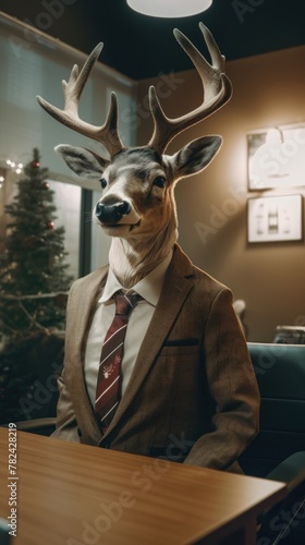 Reindeer Executive in Winter Office Generative AI