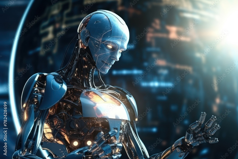 Futuristic AI Robot with Global Technology Security Generative AI Futuristic AI Robot with Global Technology Security Generative AI
