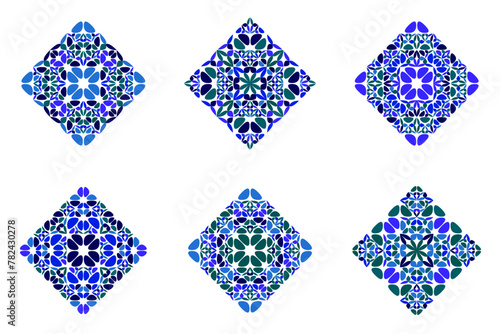 Isolated abstract floral diagonal square shape set - colorful geometrical geometric vector graphic elements with curved shapes